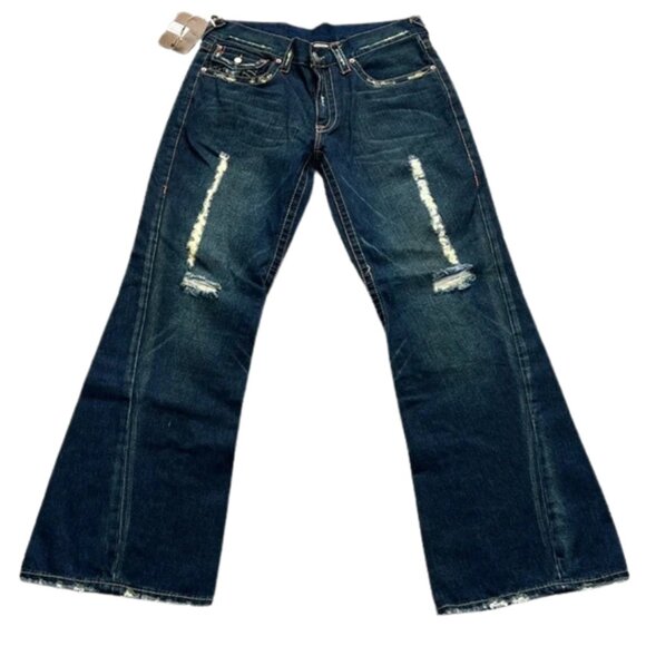 True Religion Other - NWT True Religion Men’s Dark Blue Distressed Flared Bootcut #803 Jeans - 35/33